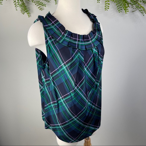 Talbots Tops - Talbots plaid ruffle neck sleeveless blouse 14W